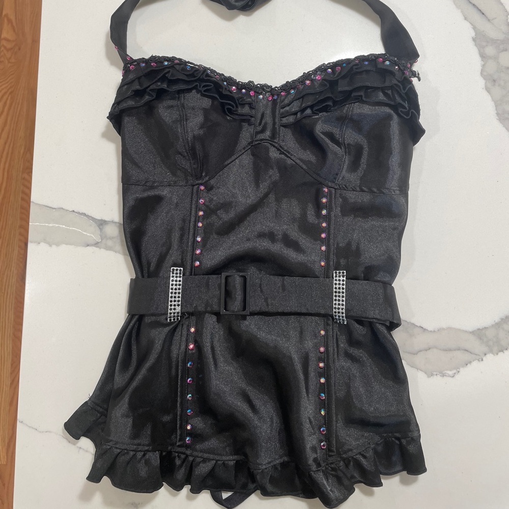 Frederick’s of Hollywood Black Swarovski Halter Corset